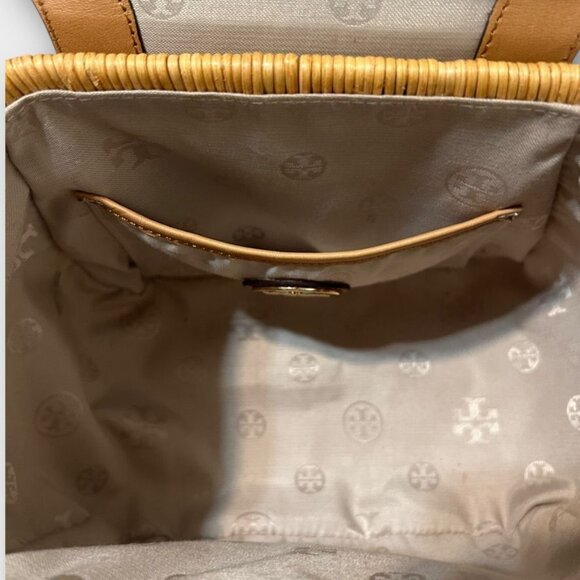 Tory Burch Basket Bag Satchel Handbag Bamboo Leather Tan Gold Logo 4FM90 - Picture 12 of 13